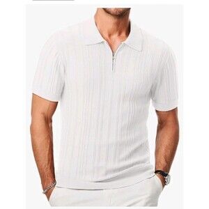 JMIERR Mens 2XL  Cream White Casual Zip Polo Shirt SS Classic Golf Knit Shirt